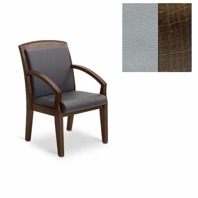 Кресло Юнитекс Граф для посетителя экокожа премиум светло-серая CN1132/дерево-тёмный орех аида